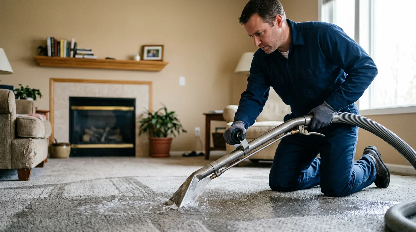 Water damage restoration technician working near Marlette, MI